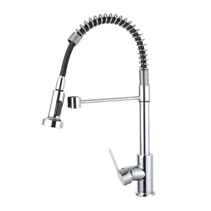 Grifo de mezclador de fregadero de cocina de primavera libre de plomo con pulverizador